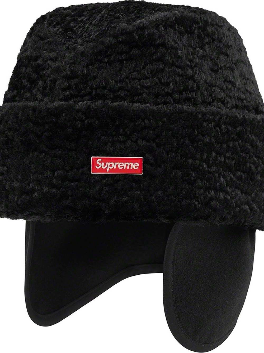Supreme Black Faux Fur Trapper Hat with Red Box Logo